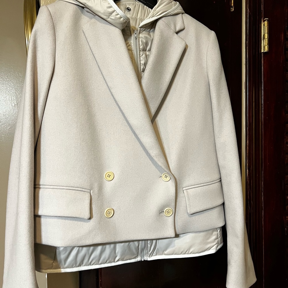 Wool coat with detachable down vest
